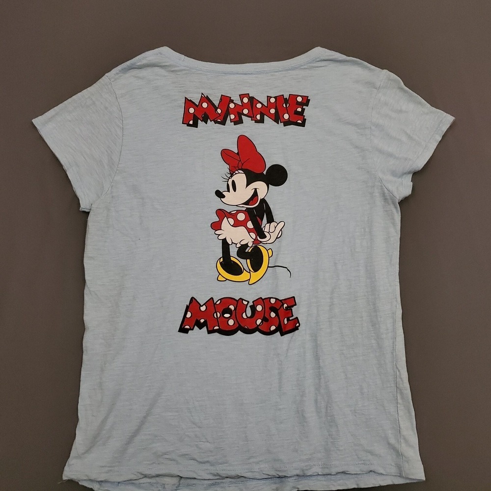 Disney Minnie Mouse Shirt Womens XL Short Sleeve Knit Pullover Light Blue